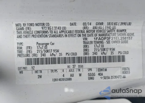 2014 Ford Focus Se from USA, damaged, VIN 1FADP3F21EL258157